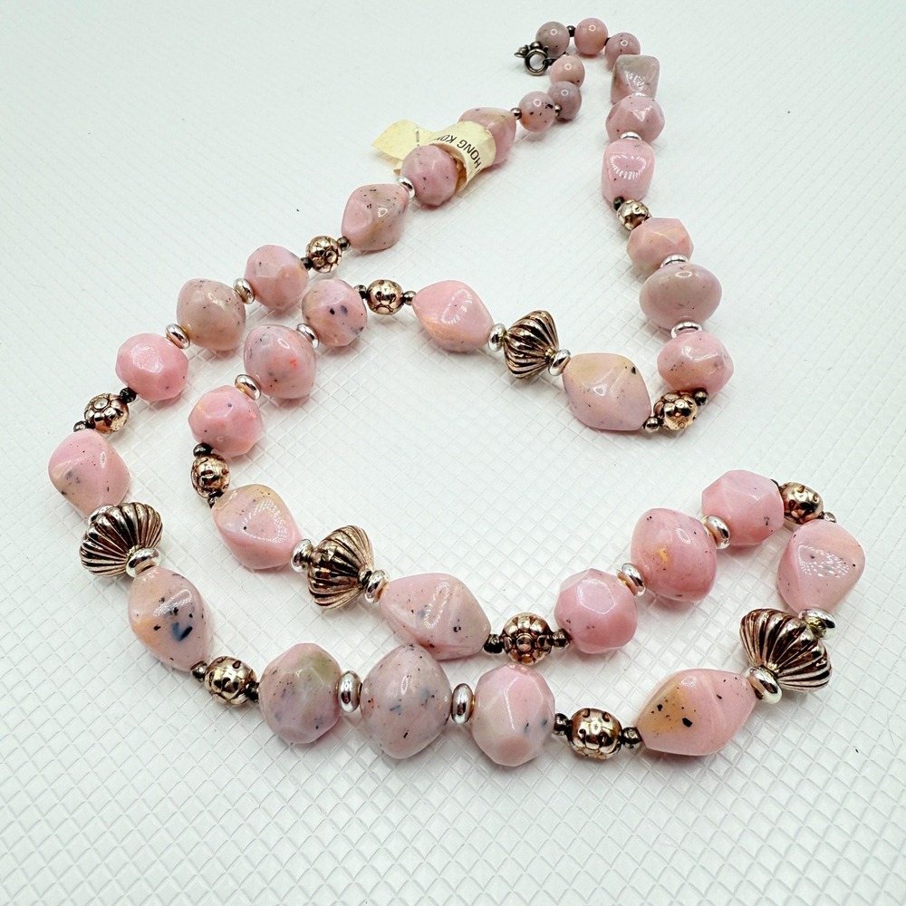 Vintage Pink Acrylic Lucite Faux Rose Quartz 80s 28" Necklace